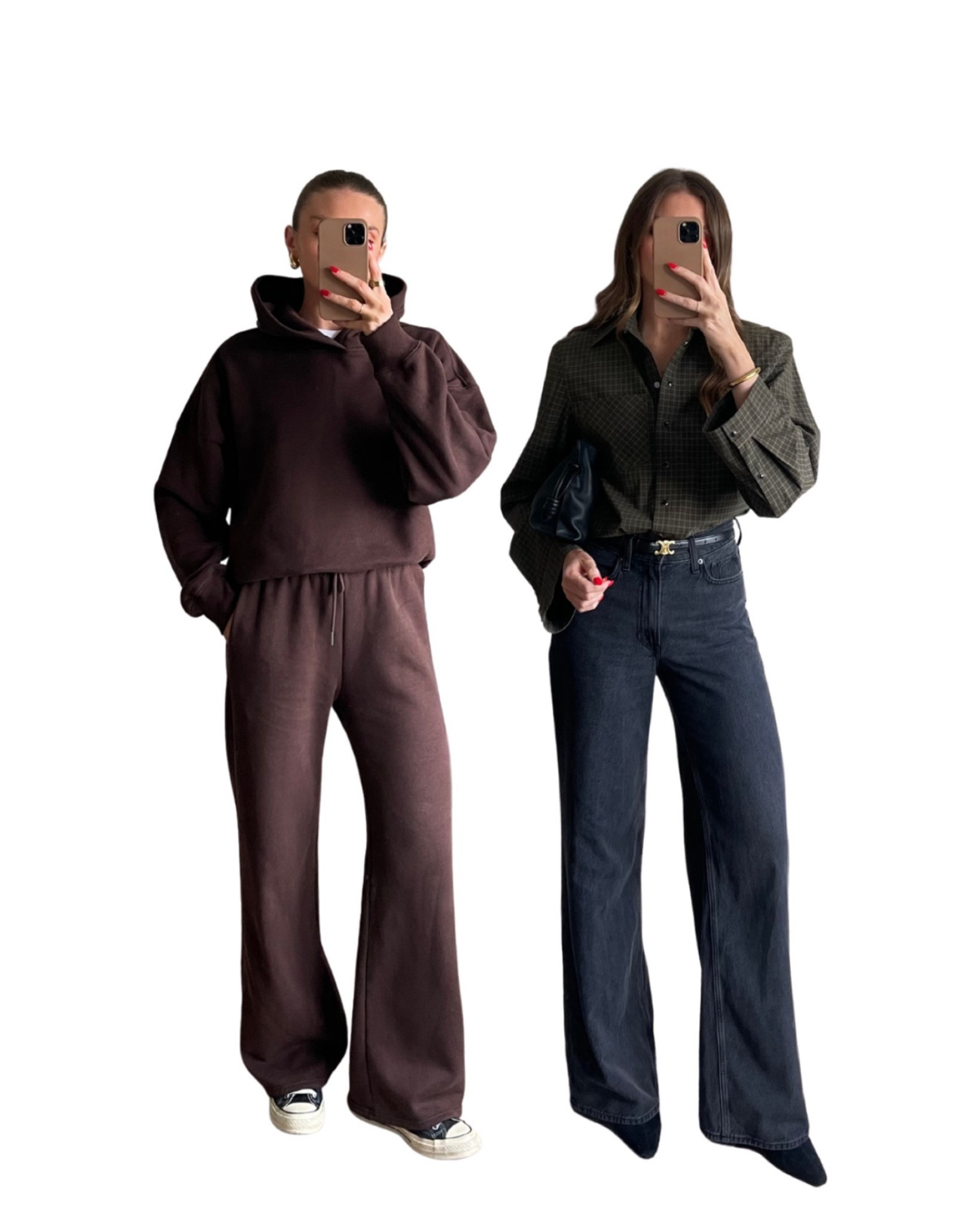 My two personalities, joggers or jeans
I wear the small reg in the Abercrombie brown wide leg joggers
Medium in the hoodie (I sized up one ) 
W25 Long in the wide leg jeans
I’m 5ft 6
Up to 30% off online & use: AFEMILY for an extra 15% ff 