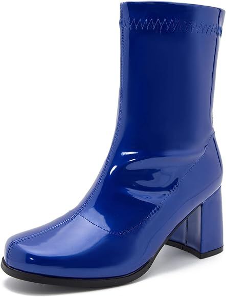 LIURUIJIA Women's Go Go Boots Mid Calf Block Heel Zipper Boot Ankle Boots Low Block Heel Short Bo... | Amazon (US)