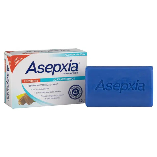 Sabonete Facial em Barra Asepxia Esfoliante Antiacne com 80g | DrogaRaia (BR)