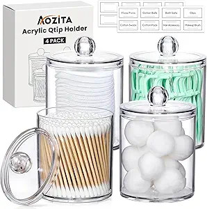 4 Pack Acrylic Qtip Holder Dispenser for Cotton Swabs, Balls, Pads, Floss Picks- Small Clear Acry... | Amazon (US)