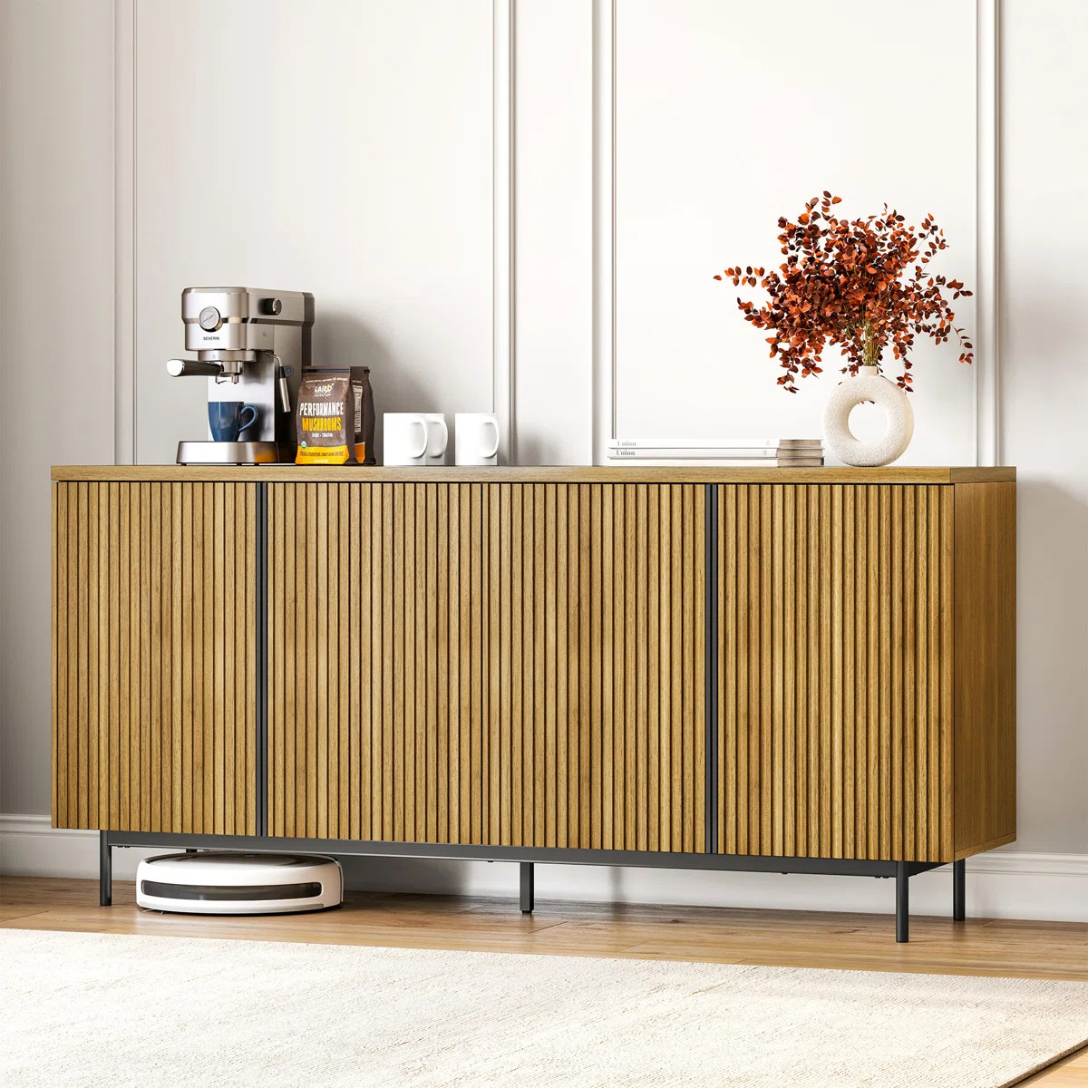 Wilber 63.4" Sideboard Buffet Cabinet with Fluted Decorative Doors, Modern Console Table | Wayfair North America