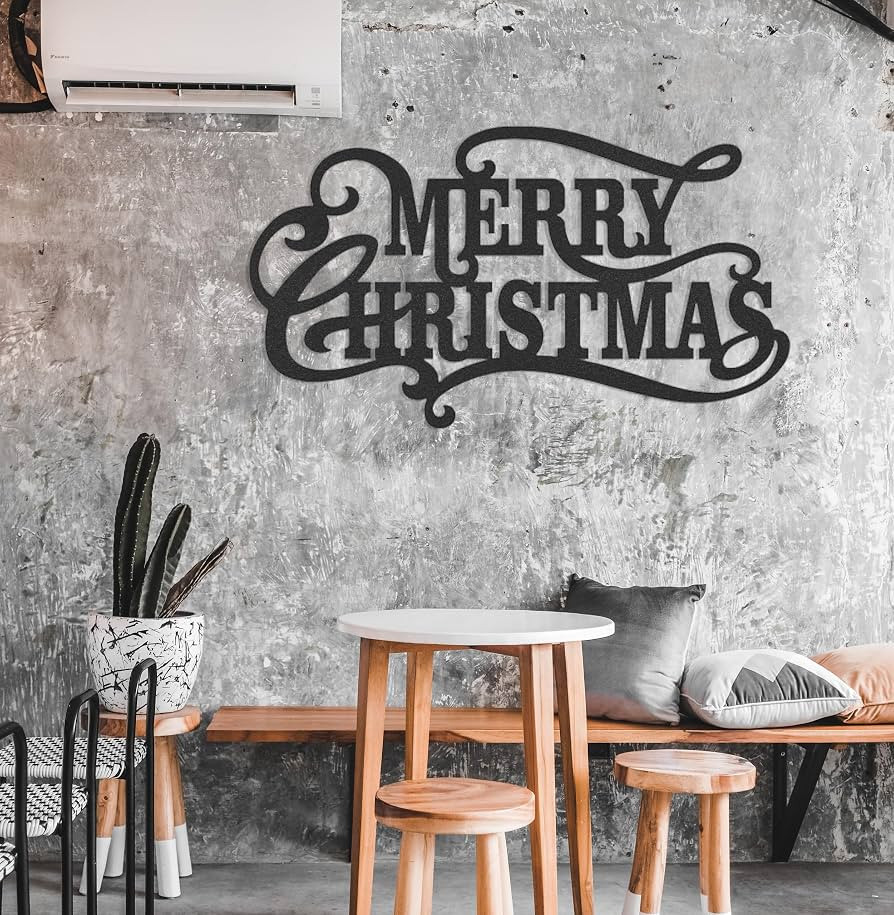 Merry Christmas - Metal Wall Art - 18" X 10" - Black | Amazon (US)