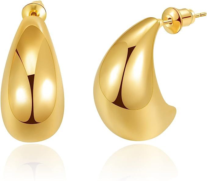 Earring Dupes Chunky Gold Hoop Earrings for Women Teardrop Tear Drop Earrings Waterdrop Lightweig... | Amazon (US)