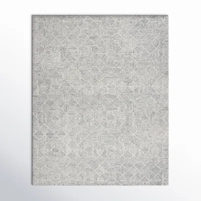 Linsly Geometric Handmade Tufted Wool/Cotton Light Green/Ivory Area Rug | Wayfair North America