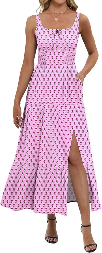 ANRABESS Women Summer Maxi Sundress Square Neck Sleeveless Boho Floral Printed Slit Wedding Guest... | Amazon (US)