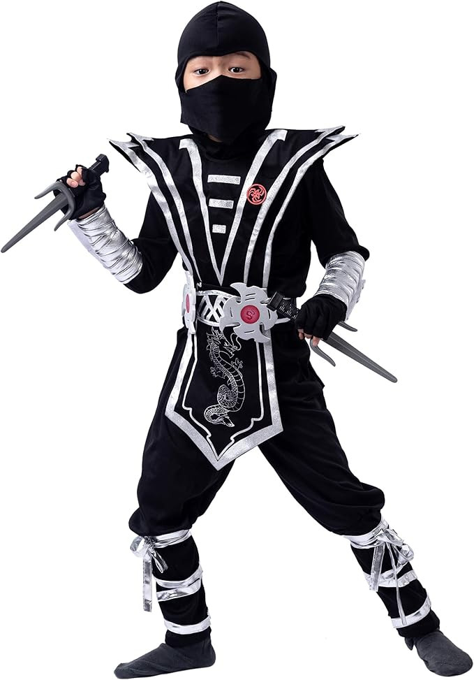 Silver Ninja Deluxe Costume Set with Ninja Foam Accessories Toys for Kids Kung Fu Outfit Hallowee... | Amazon (US)