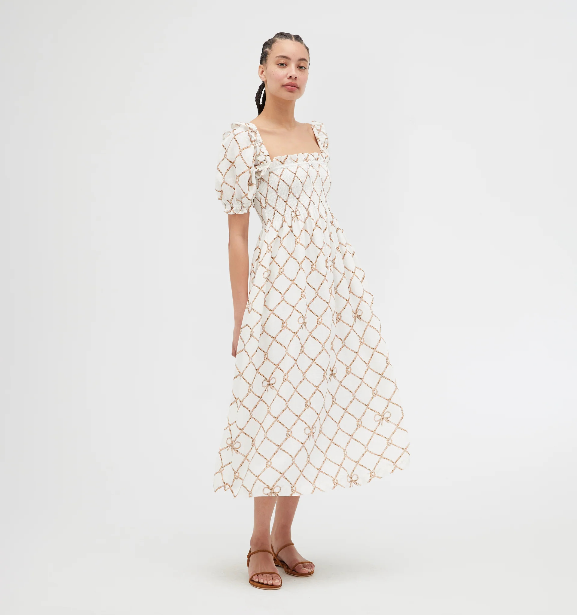 The Scarlett Midi Nap Dress -  Nautical Trellis Linen | Hill House Home
