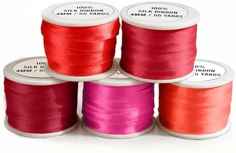 New ThreadNanny 5 Spools of 100% Pure Silk Ribbons - 4mm x 10 Meters - Red Shades | Amazon (US)