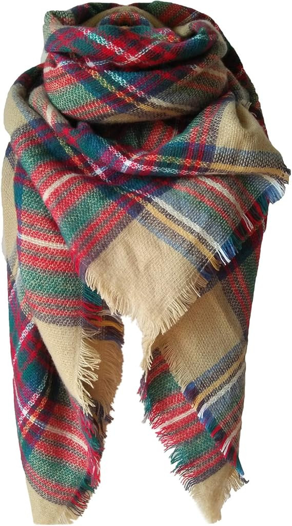 Qupish Plaid Blanket Winter Scarfs for Women Soft Warm Cozy Scarf Classic Chunky Oversized Wrap S... | Amazon (US)