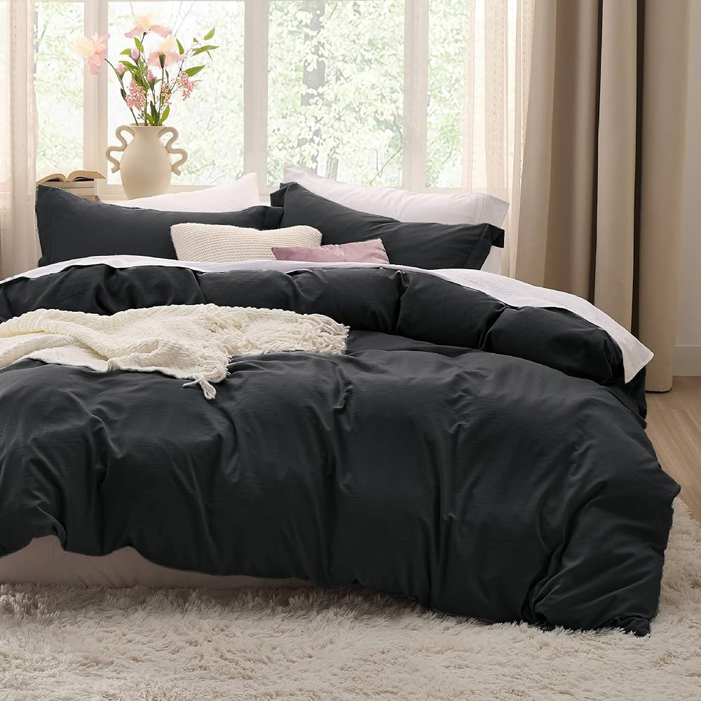 Bedsure Twin/Twin XL Duvet Cover Dorm Bedding - Soft Prewashed Black Duvet Cover Twin, 2 Pieces, ... | Amazon (US)