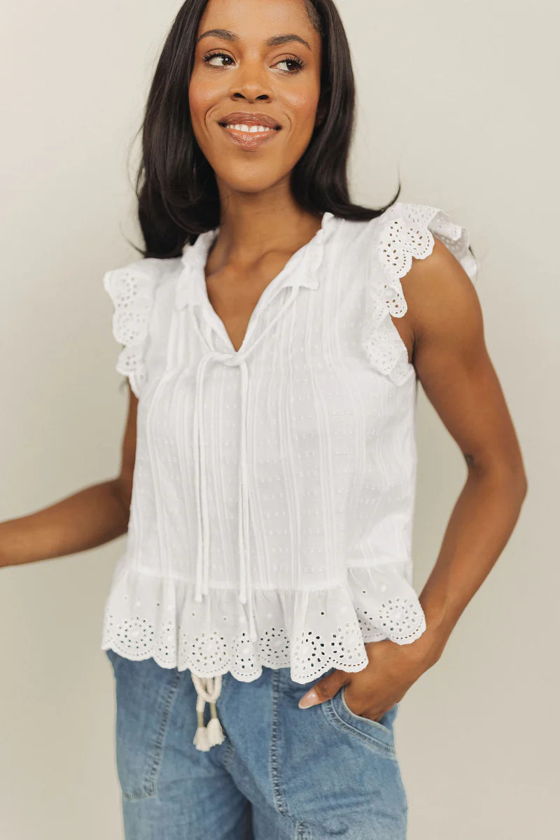 Laken Eyelet Blouse in White | Henly