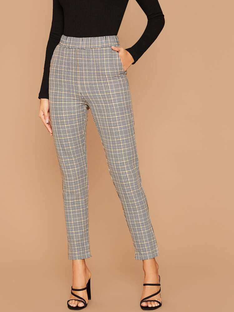 SHEIN Elastic Waist Plaid Pants | SHEIN