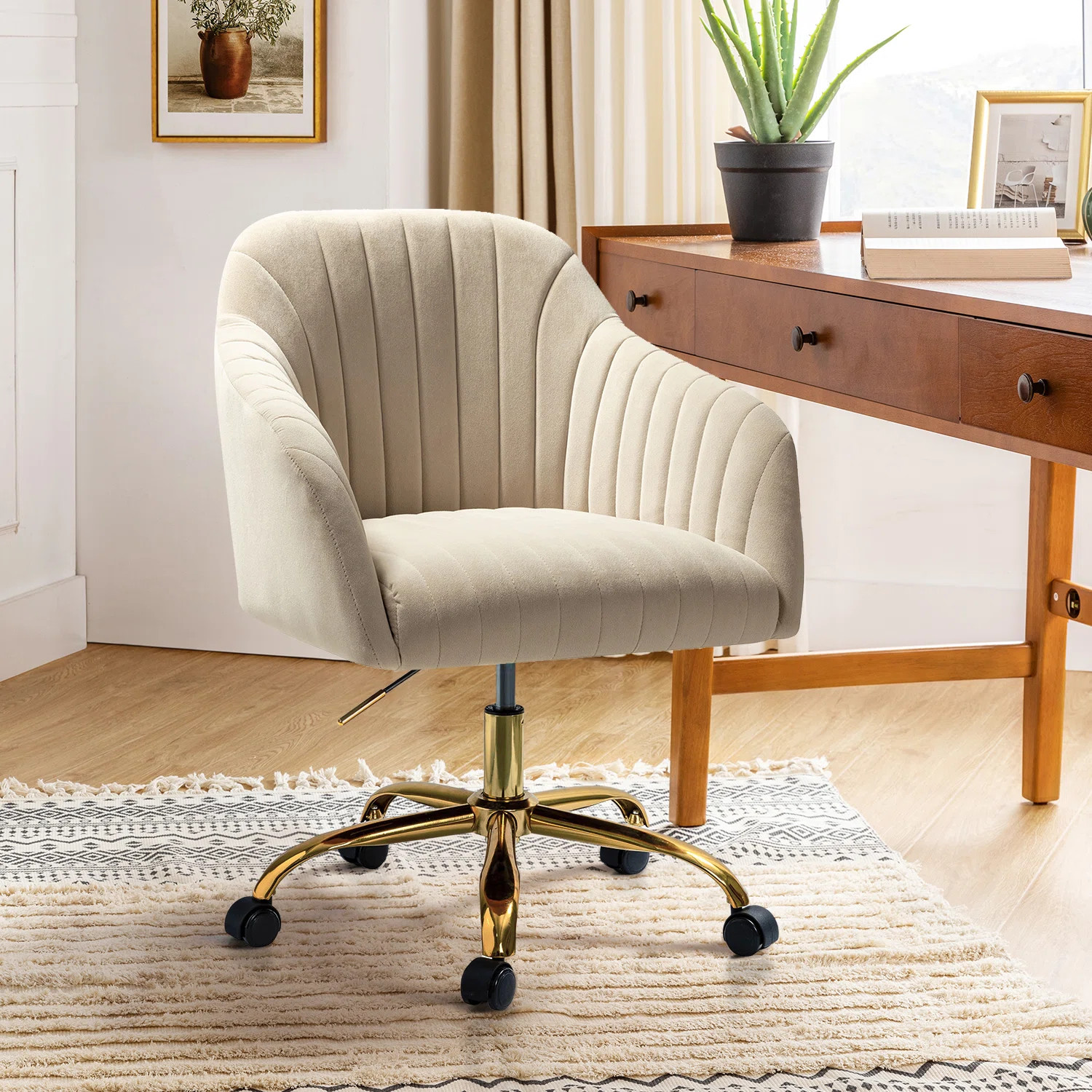 Adan Modern Velvet Task Chair with  Wood Frame and Back | Wayfair North America