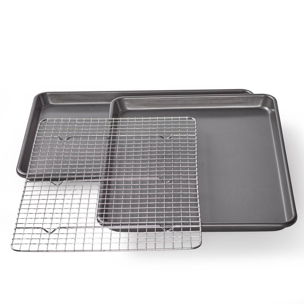 Chicago Metallic Professional Non-Stick Cookie/Jelly-Roll Pan Set with Cooling Rack, Gray | The Home Depot