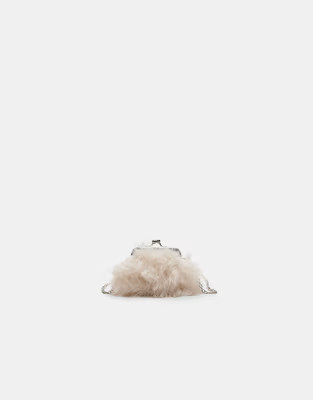 Stradivarius Faux fur clutch bag in ecru | ASOS (Global)