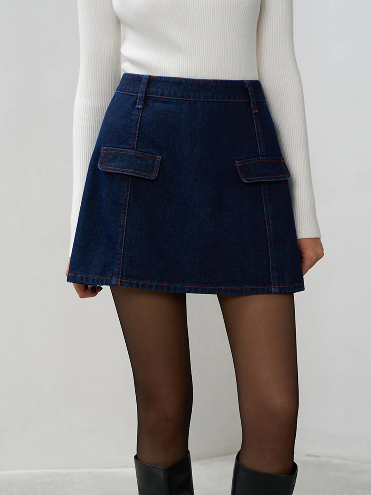 Back Zipper Denim Mini Skirt | Commense