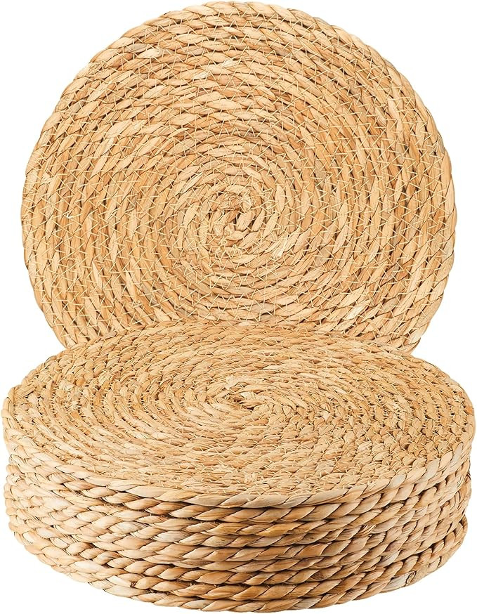 Round Woven Placemats Set of 10, 12" Boho Rattan Placemats Natural Hand-Woven Water Hyacinth Plac... | Amazon (US)