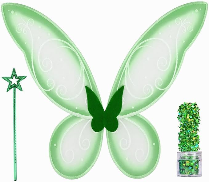 Funcredible Fairy Costume Accessories Set | Fairy Wings, Fairy Wand with Fairy Glitter | Green To... | Amazon (US)