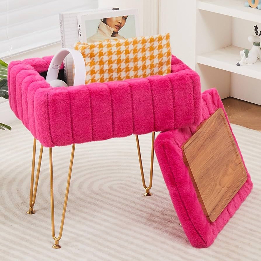 Wimarsbon Faux Mink Fur Storage Ottoman, Modern Soft Footstool, Storage Bench with Metal Legs, Va... | Amazon (US)