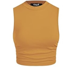 CIDER Womens Summer Tops Crop Tops for Women Womens Tank Tops Mimi Cuttrell Solid Sleeveless Ruch... | Amazon (US)