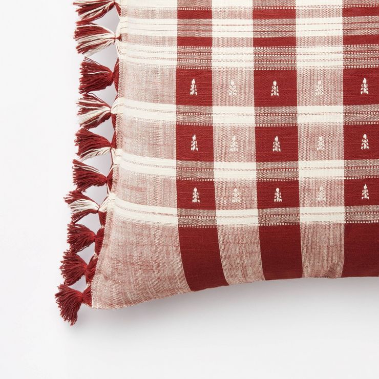 Oversized Woven Plaid with Mini Trees Square Throw Pillow Red/Cream - Threshold™ designed with ... | Target