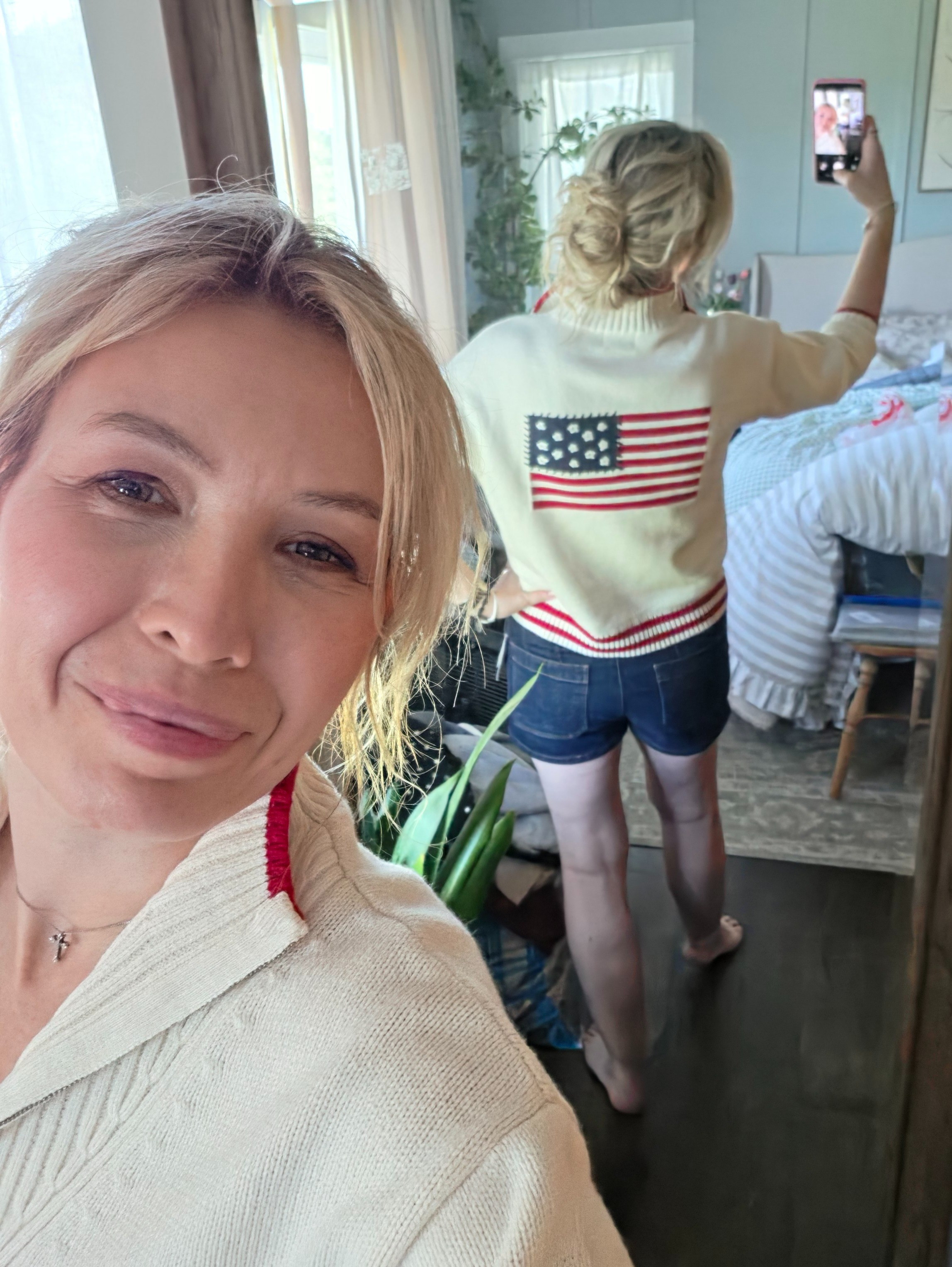 Cute target flag sweater. I'm in a medium.  Shorts are 29

#LTKootd #LTKSeasonal #LTKOver40