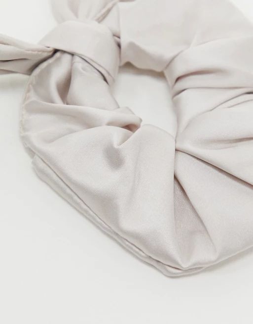 ASOS DESIGN bow scrunchie in gray satin | ASOS (Global)