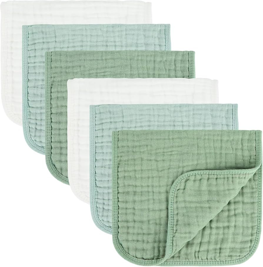 Baby Burp Cloth 100% Cotton Newborn Cotton Muslin Burp Cloth 10x20 inches (White & Green 6 Pieces... | Amazon (US)