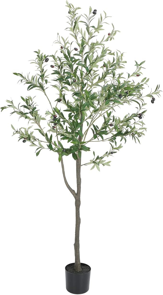 Nafresh Tall Faux Olive Tree，6Ft(72in) Realistic Texture Potted Silk Artificial Olive Tree， F... | Amazon (US)