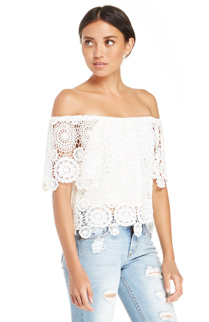 Nightcap Carmen Crochet Top in ivory 2 - 3 at DAILYLOOK | DailyLook