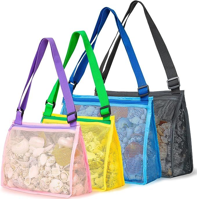 JOTO 4 Pack Beach Mesh Bag Seashell Bag Shell Bags for Kids Shell Collecting, Shelling Net Sea Sh... | Amazon (US)