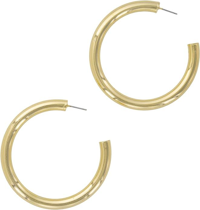 Columbus 14K Gold or Rhodium Plated Chunky Lightweight Hypoallergenic Thick Hoop Earrings | Amazon (US)