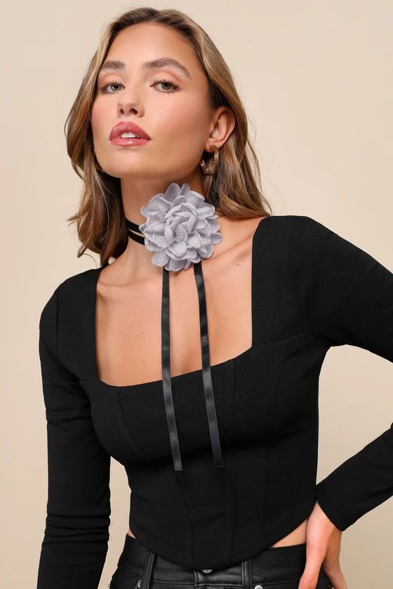 Trendy Charisma Grey Organza 3D Rosette Choker Necklace | Lulus