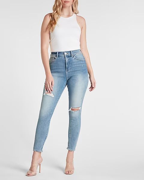 High Waisted Light Wash Ripped Skinny Jeans | Express