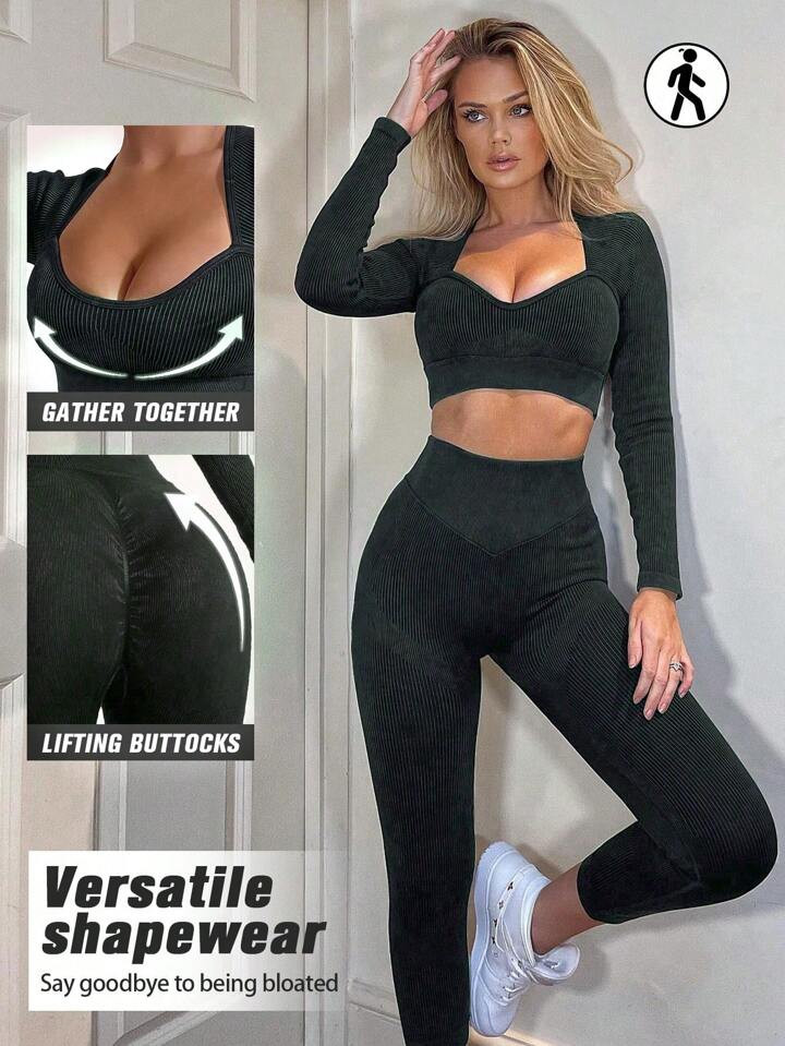 Yefecy Ensemble de fitness pour yoga de base sans couture mono 2 pièces, t-shirt de sport à man... | SHEIN
