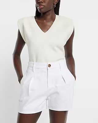 Super High Waisted White Tailored Jean Shorts | Express