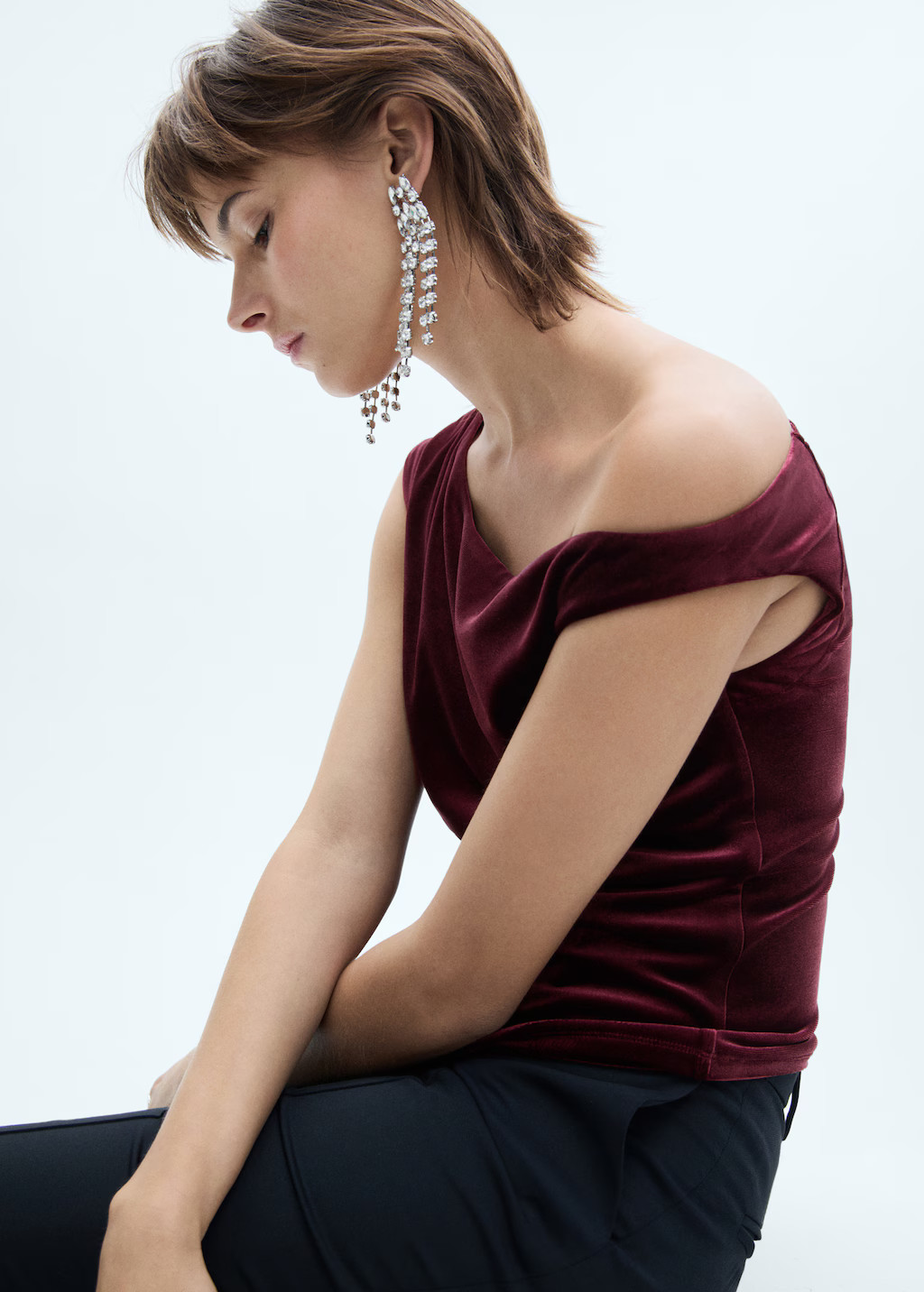 Asymmetric velvet top - Women | MANGO USA | Mango (US/MX/AU)