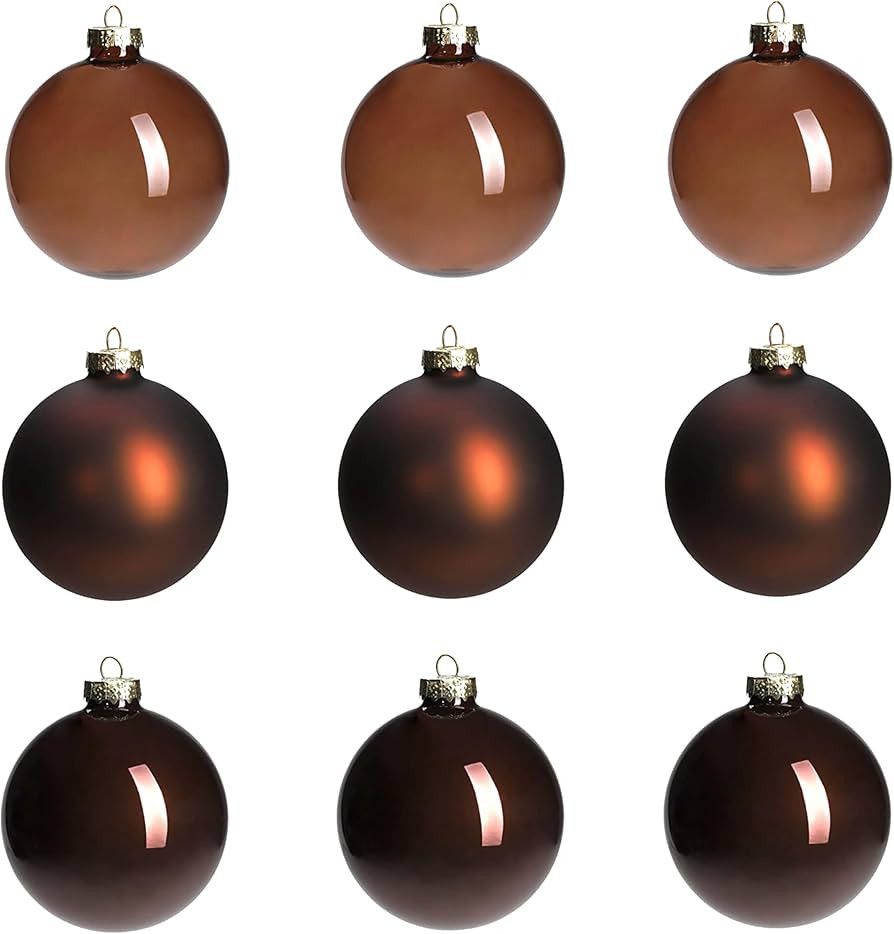 Brown Glass Christmas Ball Ornaments, 3.15" Christmas Hanging Ornament for Christmas Tree Set of 9 with 3 Different Finishes, Christmas Baubles for Holiday Xmas Party Tree Decorations Gift | Amazon (US)