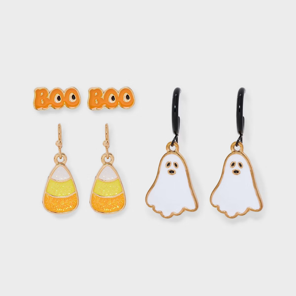 Halloween Ghost "Boo" Candy Corn Stud and Hoop Earring Set 3pc - Orange/Yellow | Target