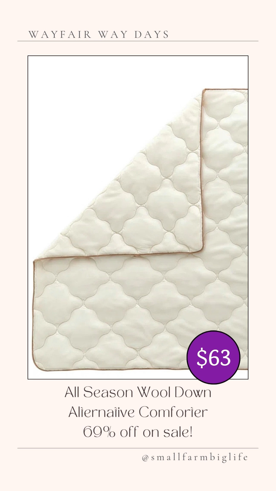 I have to share this because it is too good to keep to myself! This All Season Wool Down Alternative Comforter from Wayfair is on sale for 69% off during Way Days and it is the best price I have ever seen on it. I own this comforter and use it year round and it is honestly one of the best purchases I have made for my bedroom. So comfortable, the perfect weight for every season, and the quality is incredible. If you have been thinking about upgrading your bedding this is the sign to do it. Do not miss this deal! 

 #LTKHome #LTKSaleAlert