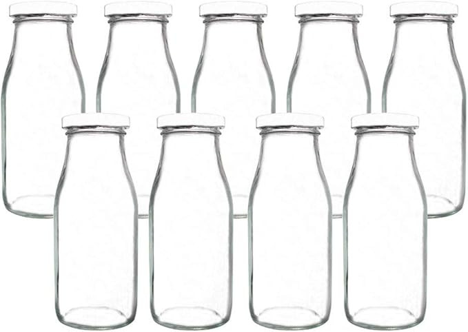 YEBODA 11oz Glass Milk Bottles with Reusable Metal Twist Lids and Straws for Beverage Glassware a... | Amazon (US)