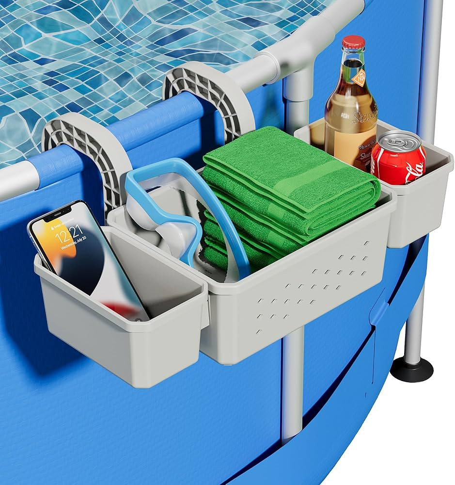 Poolside Storage with 2 Pool Cup Holder, Thickened Plastic Pool Basket for Above Ground Pool Acce... | Amazon (US)