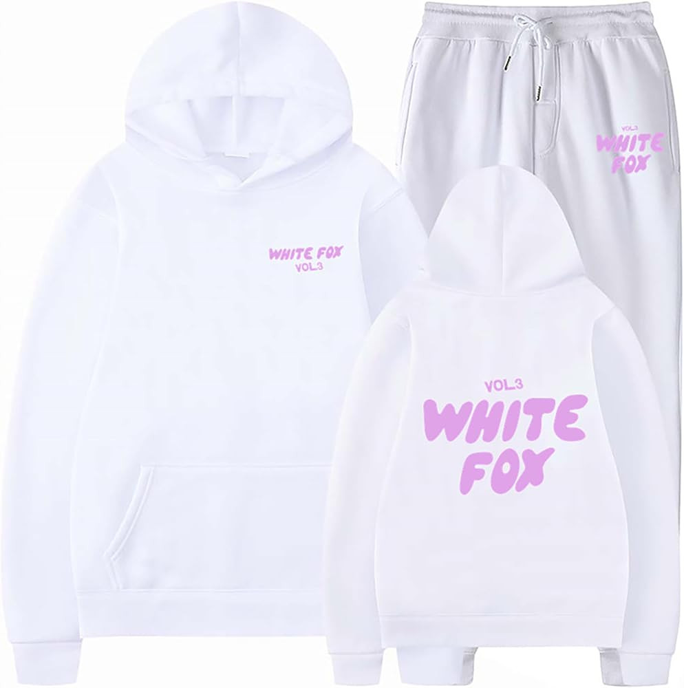 White Fox Hoodie Set Women Oversized Y2K Sweatshirts and Pants Cute Long Sleeve Pullover Sweatshi... | Amazon (US)