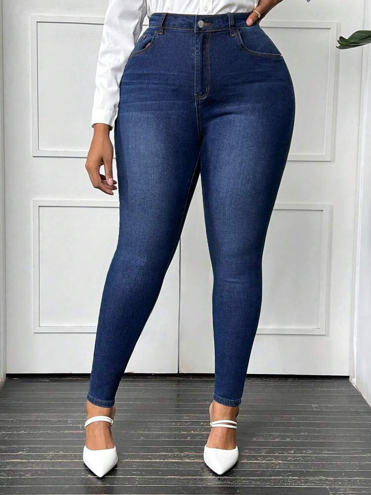 SHEIN SXY Old Money Plus Size Denim Basic Skinny Jeans | SHEIN