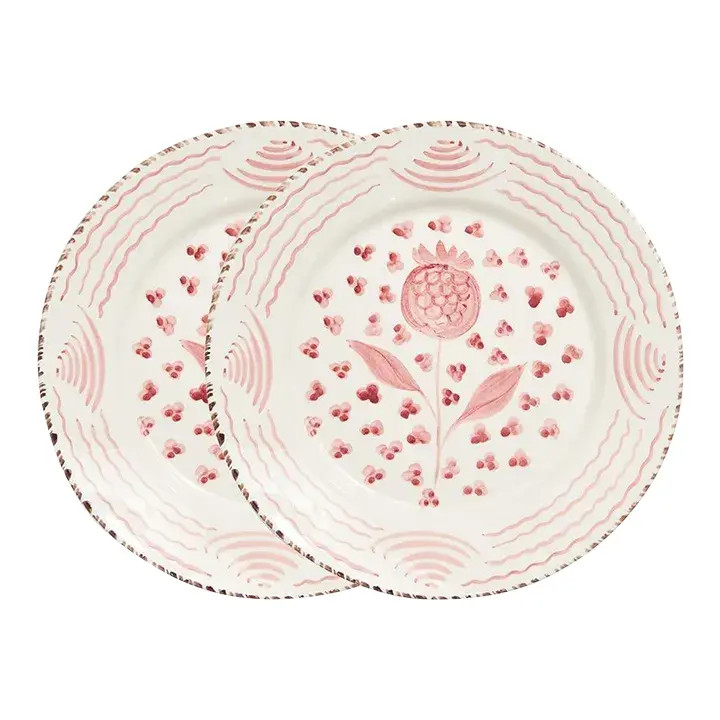 Casa Nuno Pink and White Dinner Plates, Pomegranate/Waves, Set of 2 | Chairish