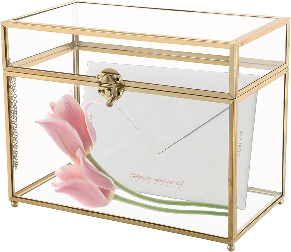 NATGAI Golden Vintage Glass Jewelry Organizer Box with Lid, Large Clear Decorative Box for Weddin... | Amazon (US)