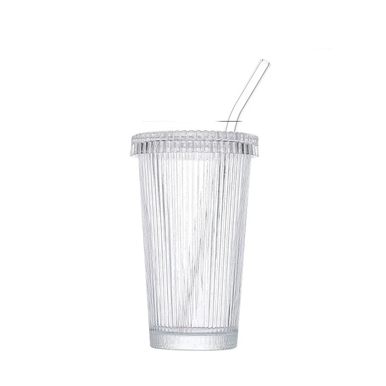 BPPEG Glass 21Oz Tumbler Ribbed with Glass Lid and Straw Iced Coffee Cups with Lids | Walmart (US)