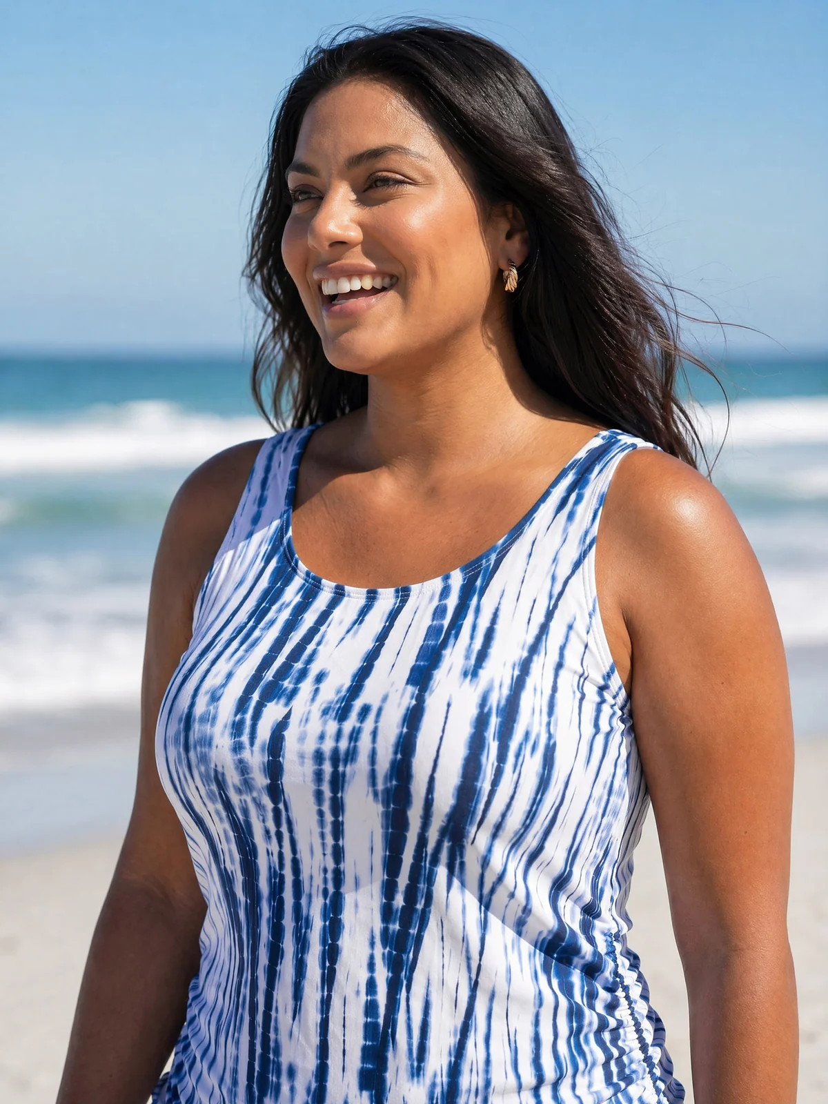 Tie-Dye Effect Scoop Neckline Swim Top | Bloomchic