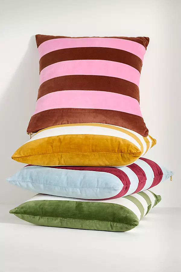 Andie Striped Cotton Velvet Pillow | Anthropologie (US)