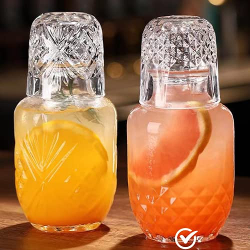 Bedside Water Carafe and Glass Set, Mfacoy 17 OZ Glasses Pitcher & 5 OZ Cup, Bedside Night Carafe Pitchers and Water Glass Tumbler Set, Vintage Glass Water Pitcher with Cup Set for Bedroom | Amazon (US)